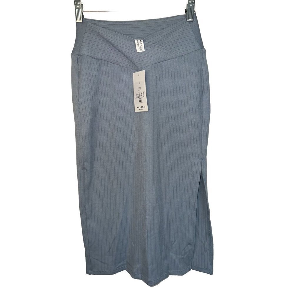 HALARA MIDI Skirt Light Blue Ribbed NEW Nwts Size Small Crossover Front Slit Q